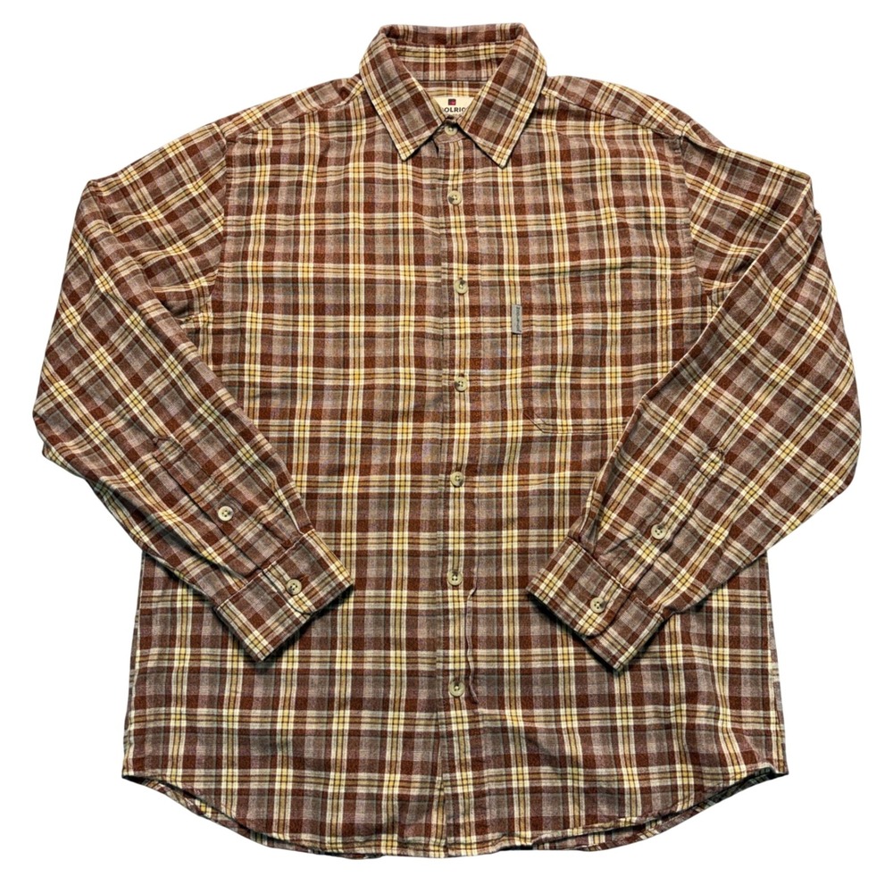 Woolrich Mens Flannel Shirt Medium Cinnamon Plaid Long Sleeve Cotton